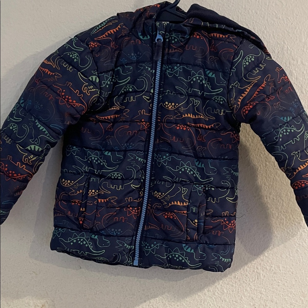 Navy Dinosaur Print Kids Puffer Jacket
